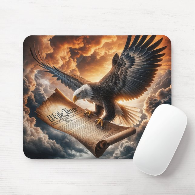 Bald Eagle Flying With US Constitution Mouse Mat (With Mouse)
