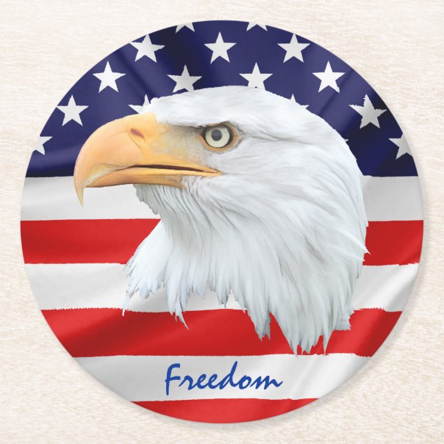 Bald Eagle Freedom customisable Round Paper Coaster (Front)