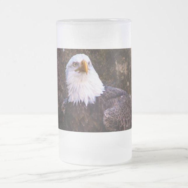 Bald Eagle Frosted Glass Beer Mug (Center)