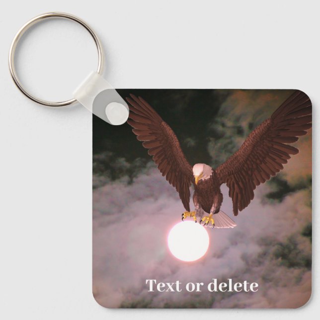 Bald Eagle Full Moon Fantasy Personalised Key Ring (Front)