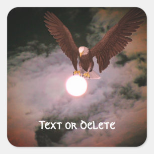Bald Eagle Full Moon Fantasy Personalised Square Sticker
