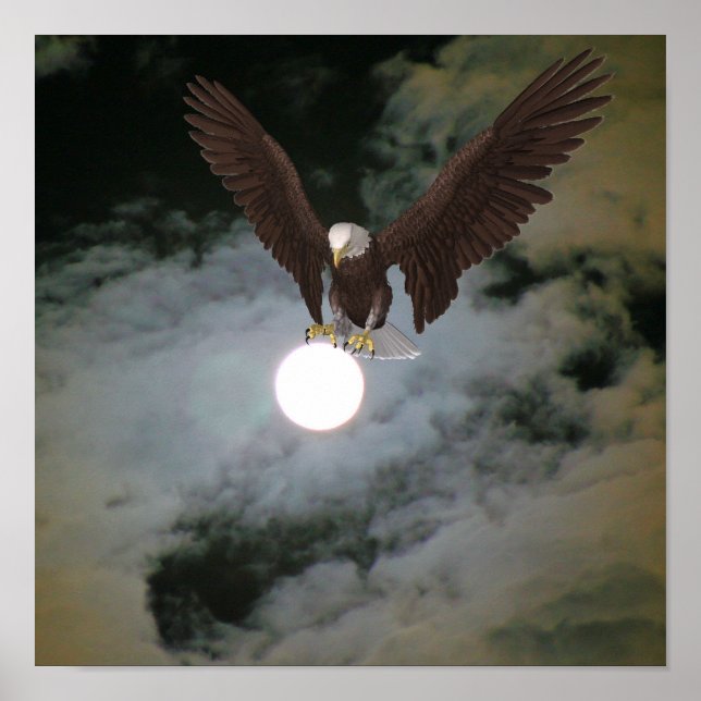 Bald Eagle Full Moon Night Sky Fantasy Poster (Front)