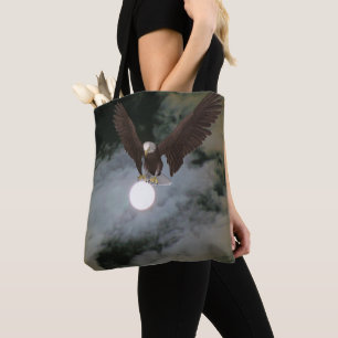 Bald Eagle Full Moon Night Sky Fantasy Tote Bag