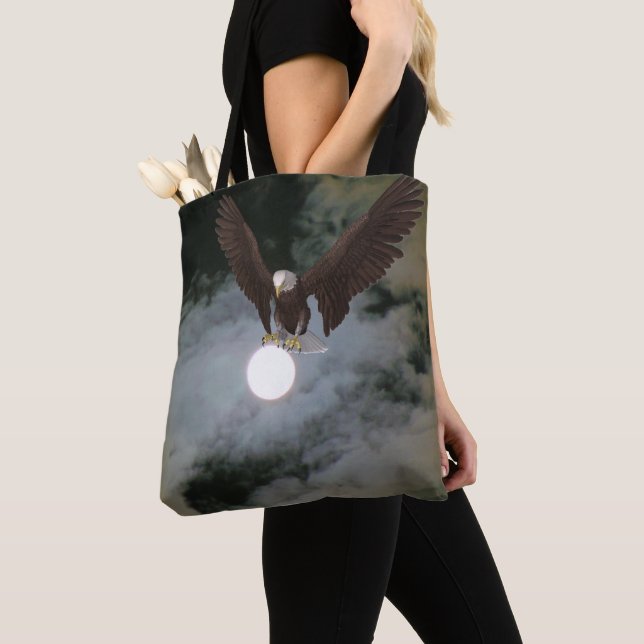 Bald Eagle Full Moon Night Sky Fantasy  Tote Bag (Close Up)