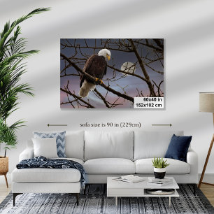 Bald Eagle Full Moon Wildlife Photography 60X40 Canvas Print