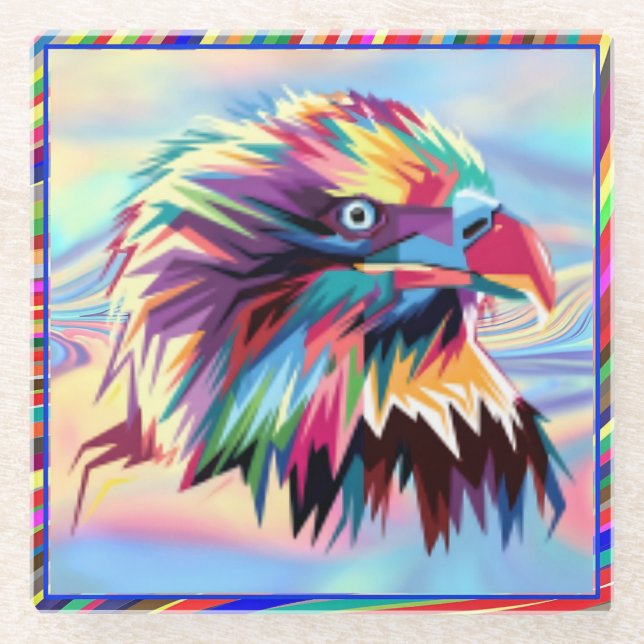 Bald Eagle Geometric Prismatic Design-80590 Glass Coaster (Front)