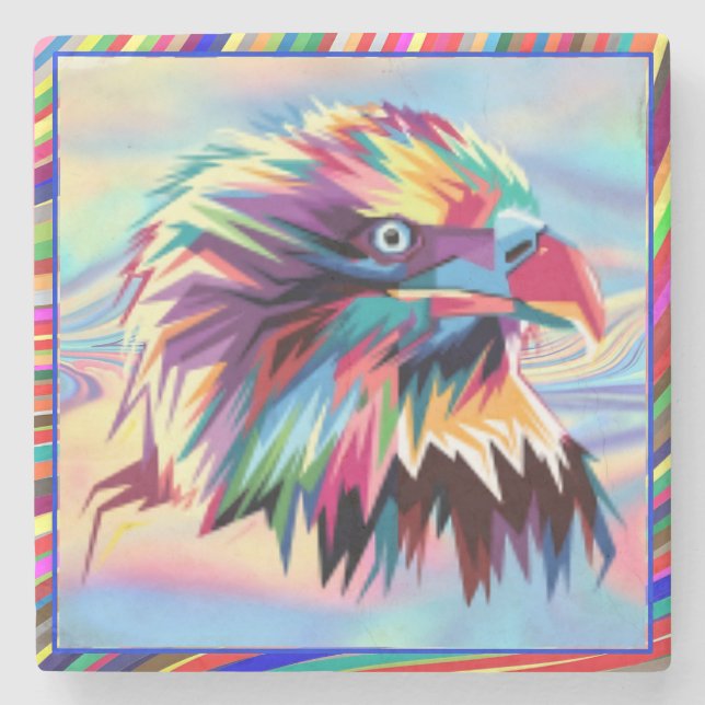 Bald Eagle Geometric Prismatic Design-80590 Stone Coaster (Front)
