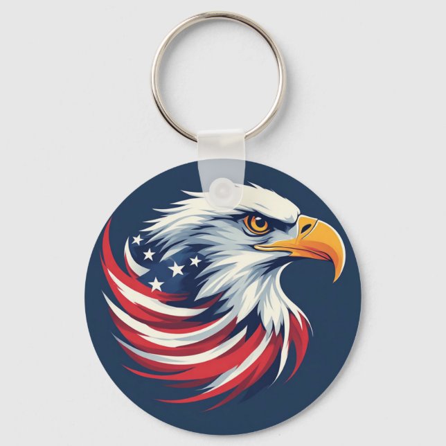 Bald Eagle Gift for Him – USA Patriotic Artwork Key Ring (Front)