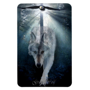 Bald Eagle & Grey Wolf Wildlife Art Premium Magnet