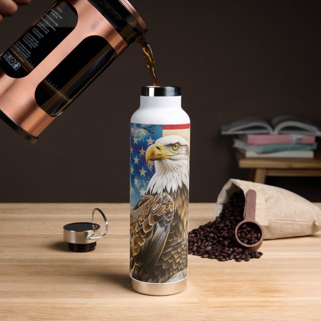 Bald Eagle Grunge USA Flag Water Bottle (Coffee)