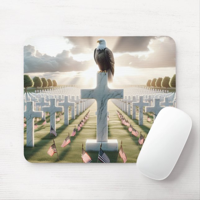 Bald Eagle Guarding A Military Cemetery Mouse Mat (With Mouse)