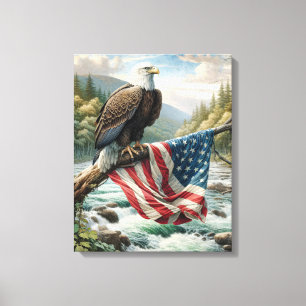 Bald Eagle Guarding The American Flag Canvas Print