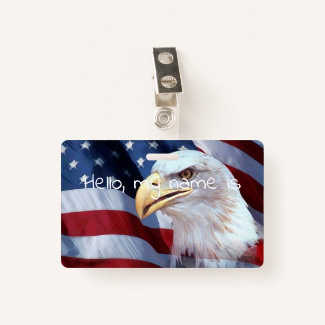 bald Eagle head American flag Fourth of July ID Badge (Front with Clip)