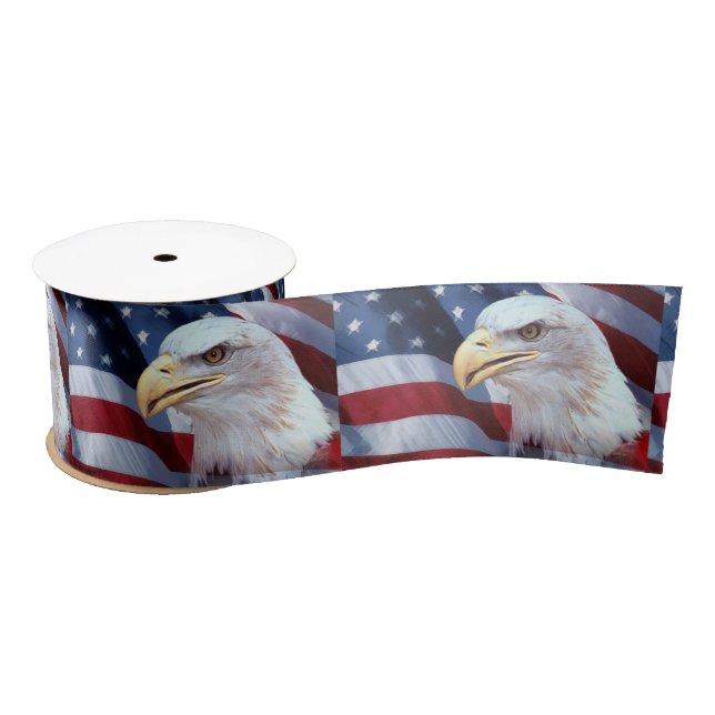 bald Eagle head American flag Fourth of July Satin Ribbon (Spool)