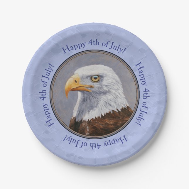 Bald Eagle Head Blue Paper Plate (Front)
