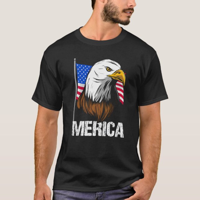 Bald Eagle Head & Face American Usa Flag 4th Of Ju T-Shirt (Front)
