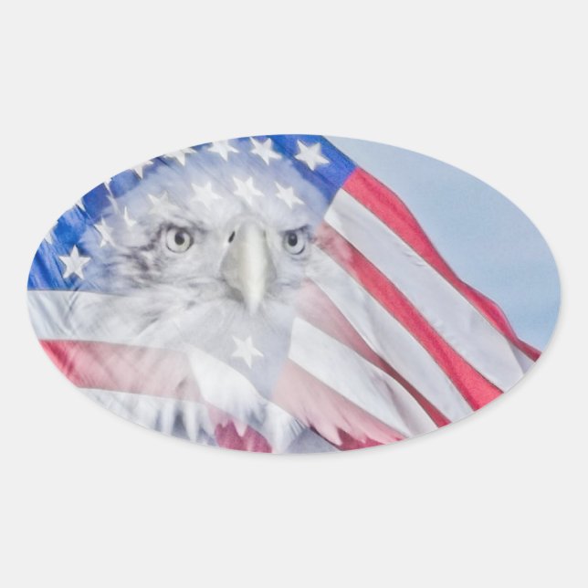 Bald Eagle Head & the American Flag Oval Sticker (Front)