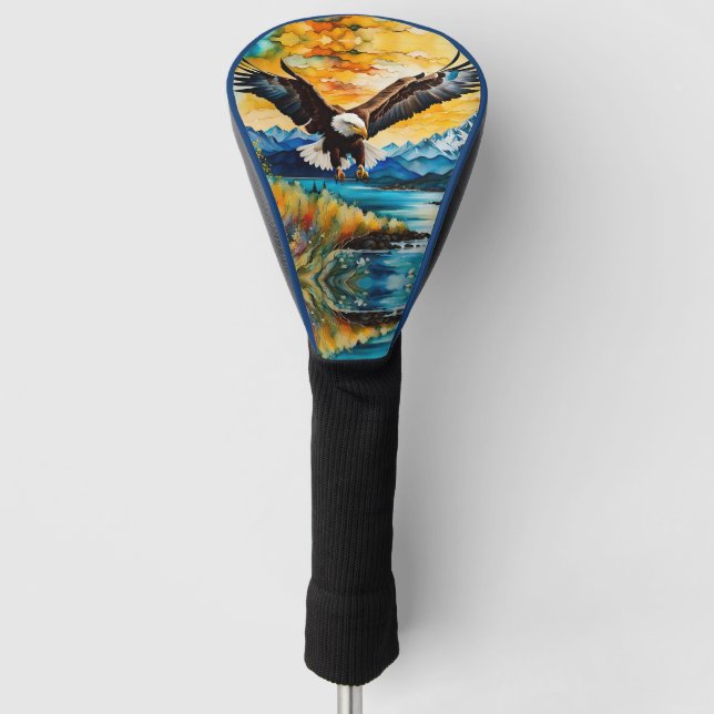 Bald Eagle Hunting in wildflowers Golf Head Cover (Front)