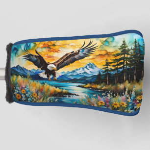 Bald Eagle Hunting in wildflowers Golf Head Cover