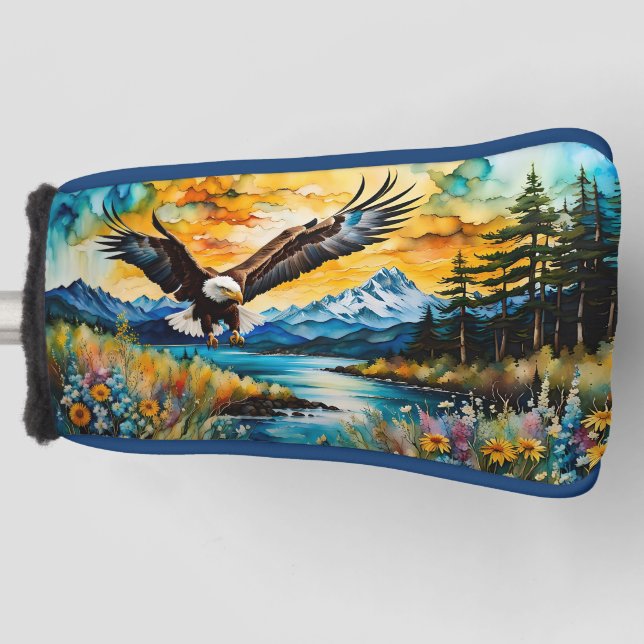 Bald Eagle Hunting in wildflowers Golf Head Cover (Front)