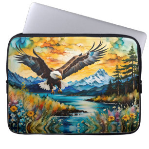 Bald Eagle Hunting in wildflowers Laptop Sleeve