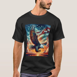Bald Eagle Hunting With Flag In Sky Long Sleeve T  T-Shirt