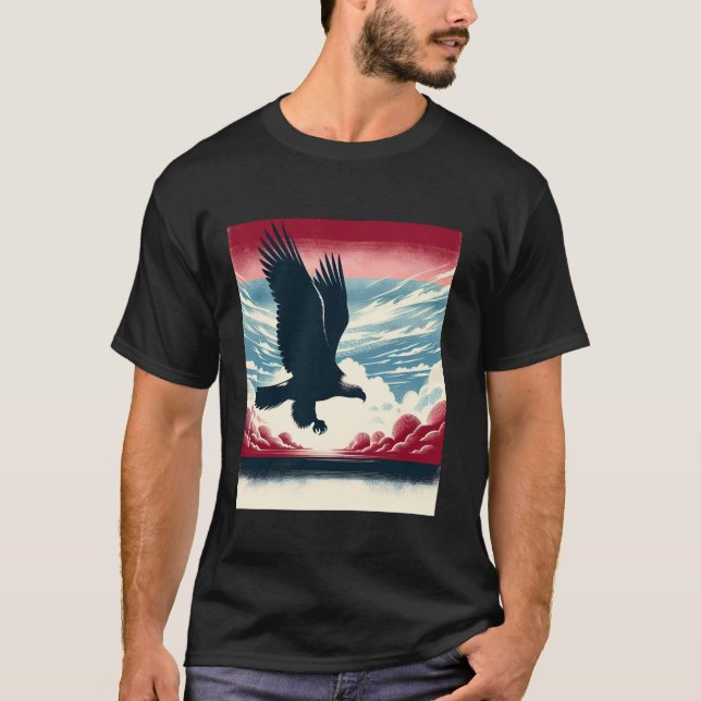 Bald Eagle Hunting With Flag In Sky Long Sleeve T  T-Shirt (Front)