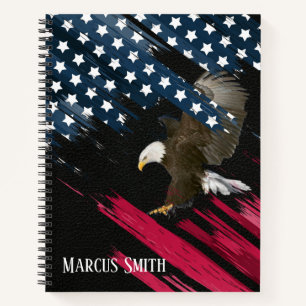 Bald Eagle in American Flag Abstract on Leather Notebook