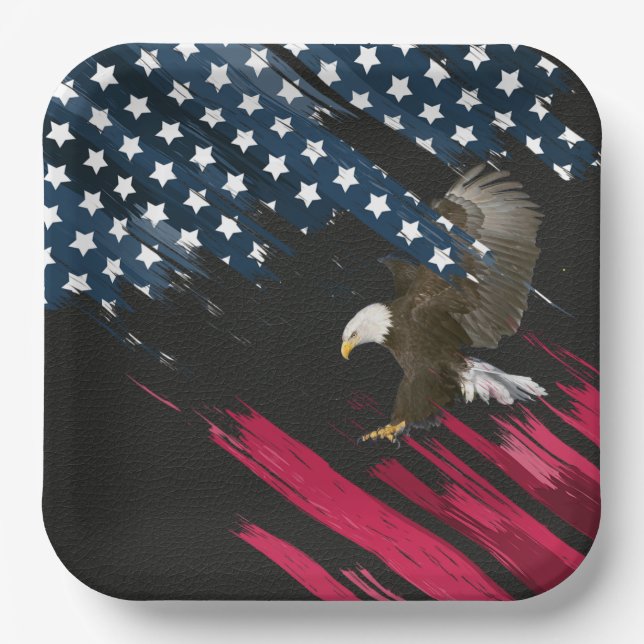 Bald Eagle in American Flag Abstract    Paper Plate (Front)