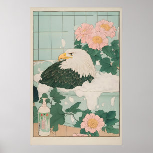 Bald Eagle in Bathtub Print Ukiyo-e Japanese
