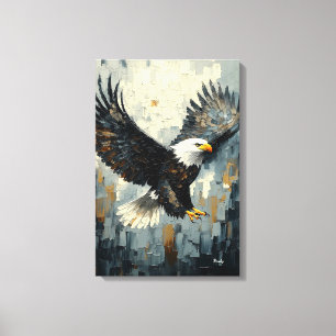 Bald Eagle in Flight: Dynamic Impasto Art Canvas Print
