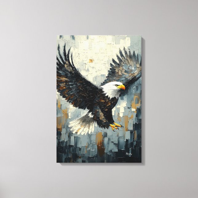 Bald Eagle in Flight: Dynamic Impasto Art Canvas Print (Front)