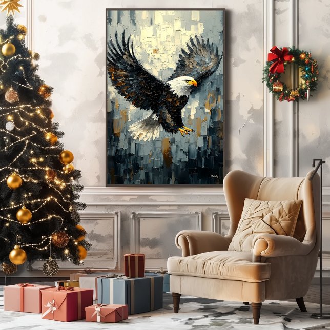 Bald Eagle in Flight: Dynamic Impasto Art Canvas Print (Creator Uploaded)