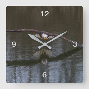 Bald Eagle in Flight Square Wall Clock