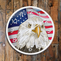 Bald Eagle in front of American Flag Patriotic Art