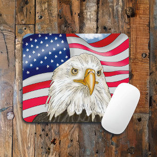 Bald Eagle in front of American Flag Patriotic Art Mouse Mat