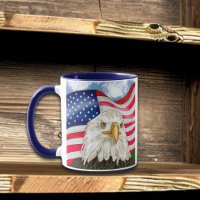 Bald Eagle in front of American Flag Patriotic Art