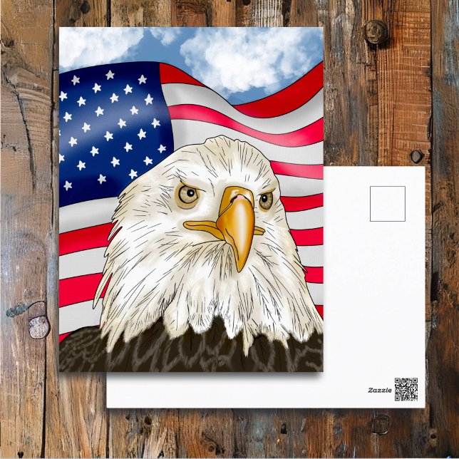 Bald Eagle in front of American Flag Patriotic Art Postcard (Creator Uploaded)