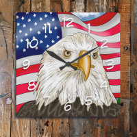 Bald Eagle in front of American Flag Patriotic Art