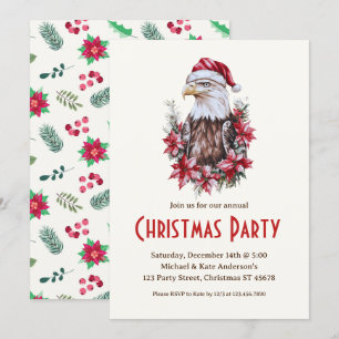 Bald Eagle in Santa Hat Patriotic Christmas Party  Invitation