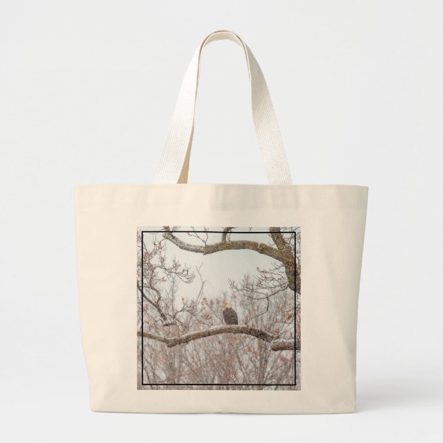 Bald Eagle In Snow Large Tote Bag (Front)