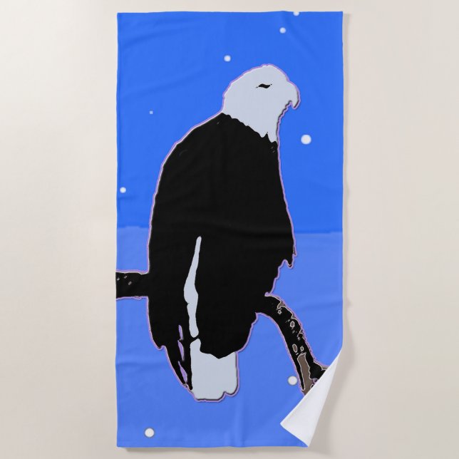 Bald Eagle in Winter  - Original Wildlife Art Beach Towel (Front)