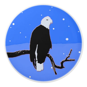 Bald Eagle in Winter - Original Wildlife Art Ceramic Knob