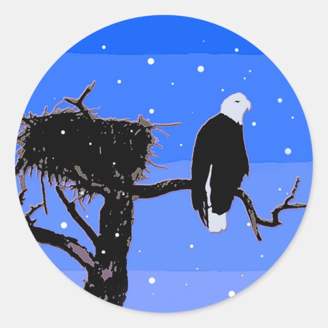 Bald Eagle in Winter  - Original Wildlife Art Classic Round Sticker (Front)