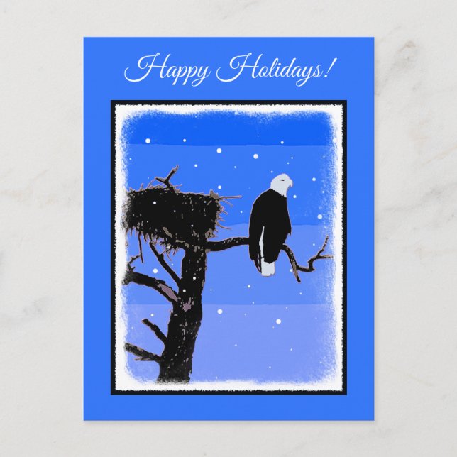 Bald Eagle in Winter  - Original Wildlife Art Holiday Postcard (Front)