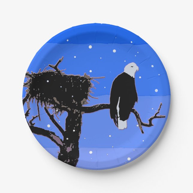 Bald Eagle in Winter  - Original Wildlife Art Paper Plate (Front)