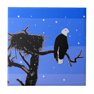 Bald Eagle in Winter - Original Wildlife Art Tile