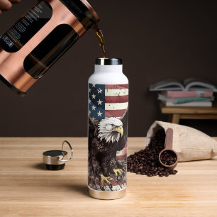 Bald Eagle Landing American Flag Water Bottle