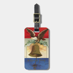 bald eagle liberty bell patriotic vintage art luggage tag