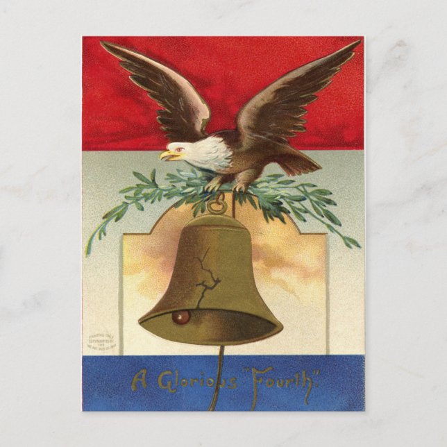 bald eagle liberty bell patriotic vintage art postcard (Front)